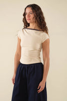 Brisa Contrast Boatneck Baby Tee - Natural/Brown