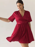 Wrap Satin Dress - Pomegranate