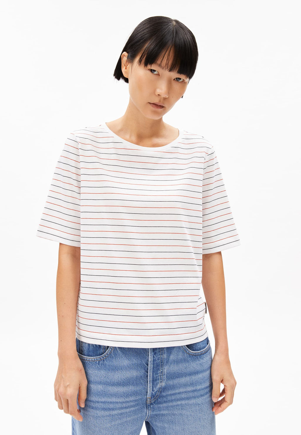 Finiaa French Riviera Tee - White/Coral Blush/Night Sky