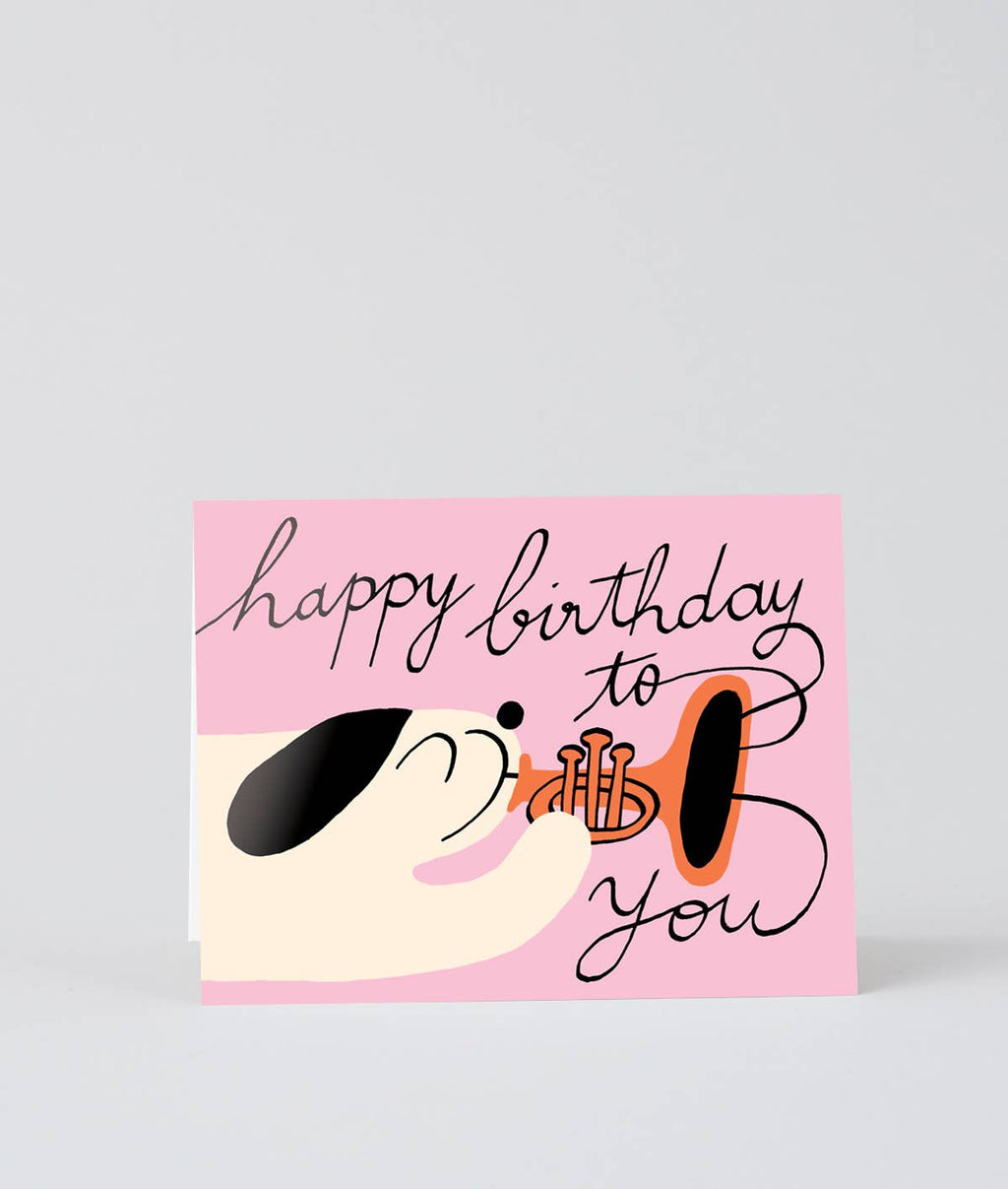 Happy Birthday Dog & Trumpet Greeting Card