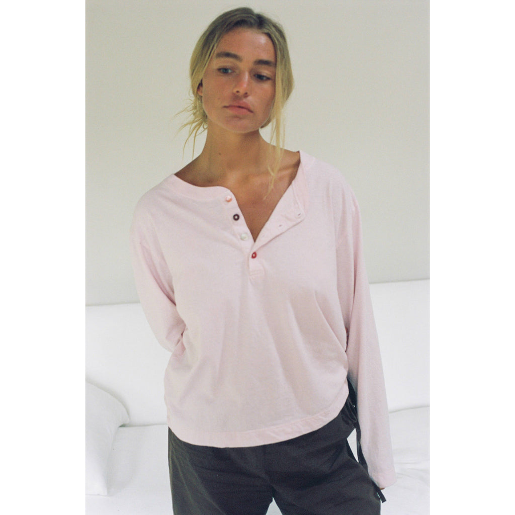 Hemp Bay Henley - Pink Cream