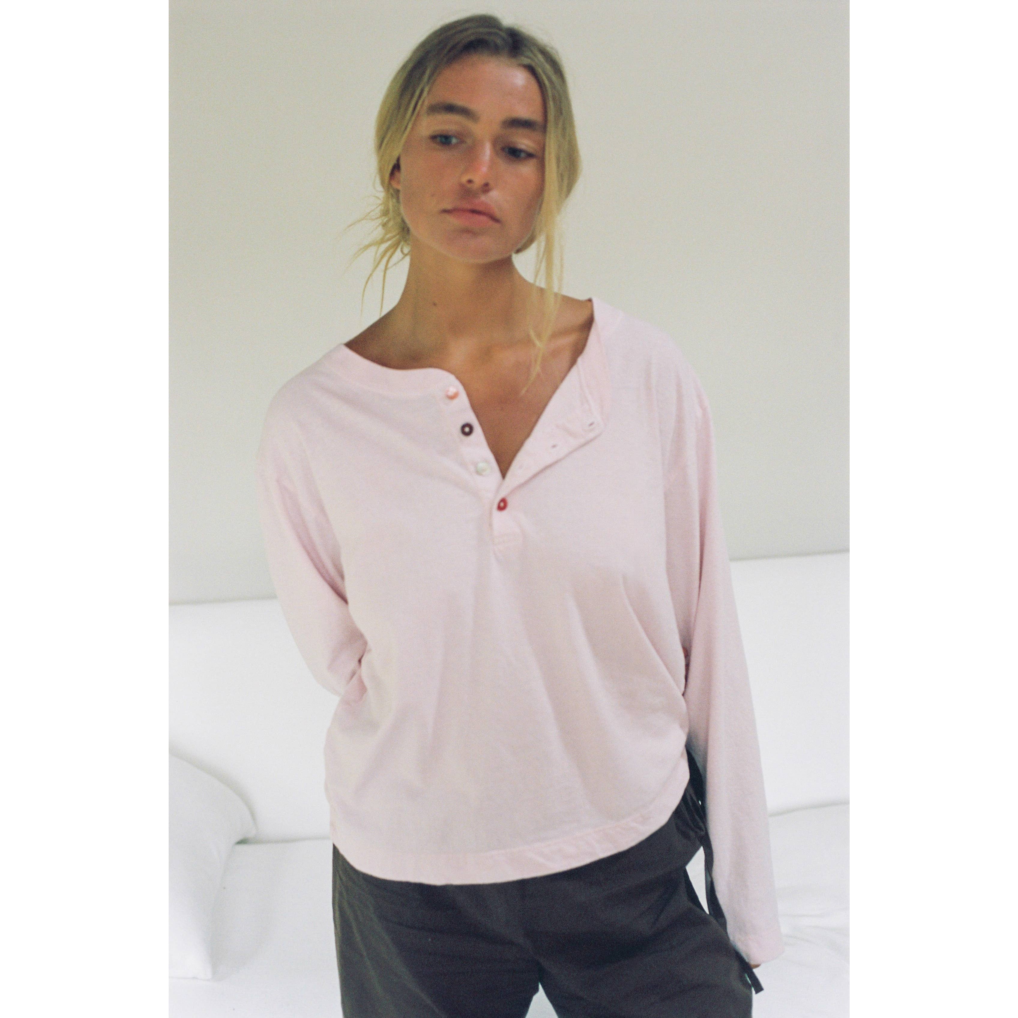 Hemp Bay Henley - Pink Cream
