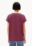Idaara Stripes Organic Cotton T Shirt - Blue Noon/Coral Blush