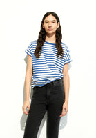 Idaara Stripes Organic Cotton T Shirt - White/Dark Morning