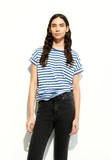 Idaara Stripes Organic Cotton T Shirt - White/Dark Morning