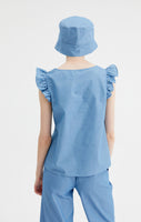Denim Ruffle Sleeveless Top