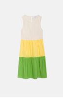Tri Tone Flare Cut Mini Dress