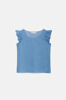 Denim Ruffle Sleeveless Top
