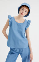 Denim Ruffle Sleeveless Top