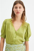 Puff Sleeve V Neck Woven