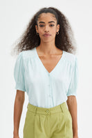 Puff Sleeve V Neck Woven