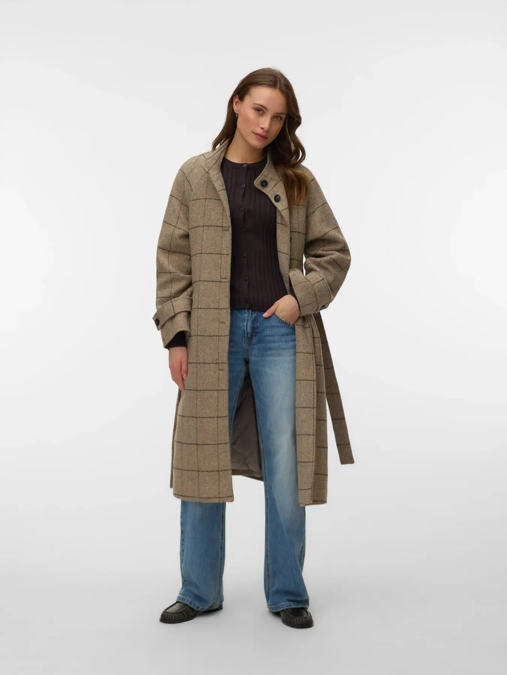 Gemma Long Wool-Blend Coat - Light Grey Melange