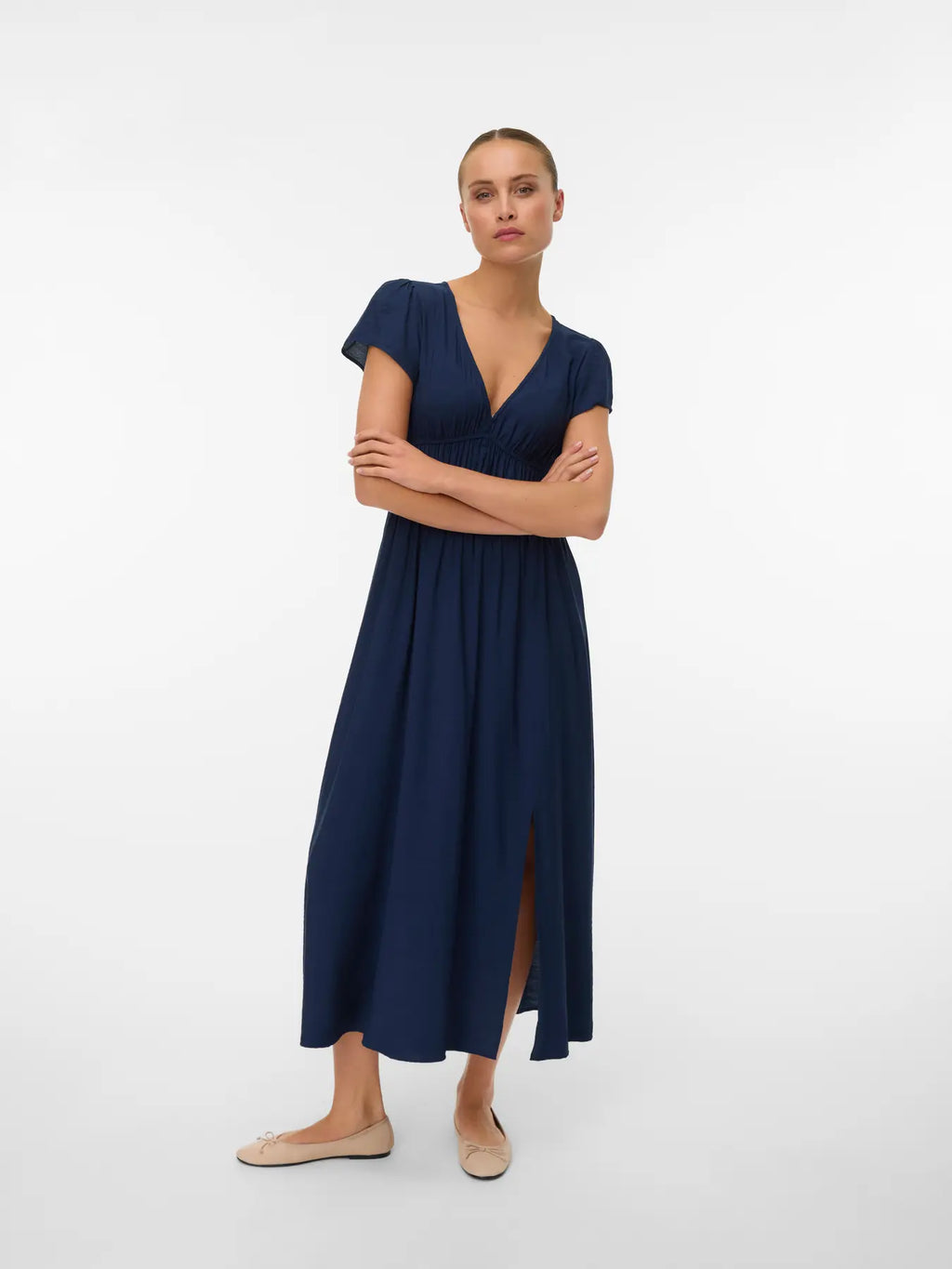 Nellie V-Neck Short Sleeve Dress - Navy Blazer