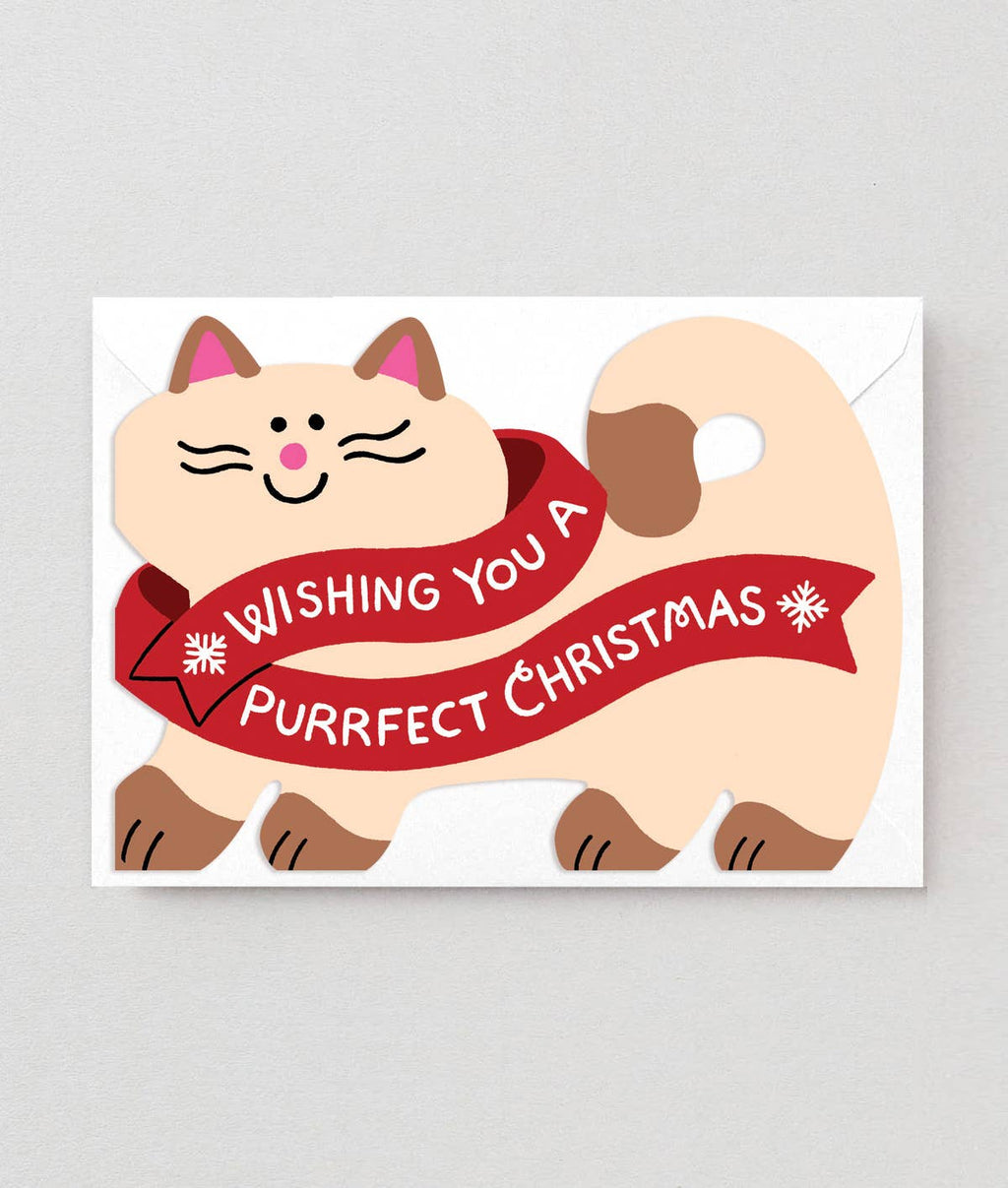 Merry Christmas Cat Die Cut Greeting Card