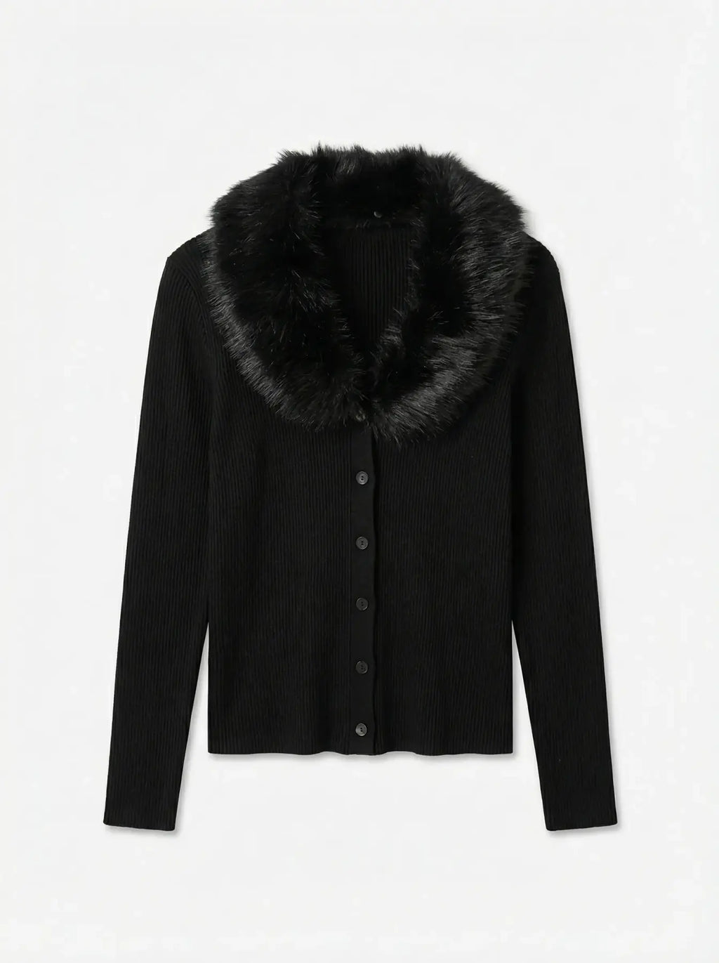 Phoenix V-Neck Faux Fur Cardigan - Black