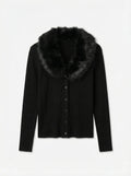 Phoenix V-Neck Faux Fur Cardigan - Black