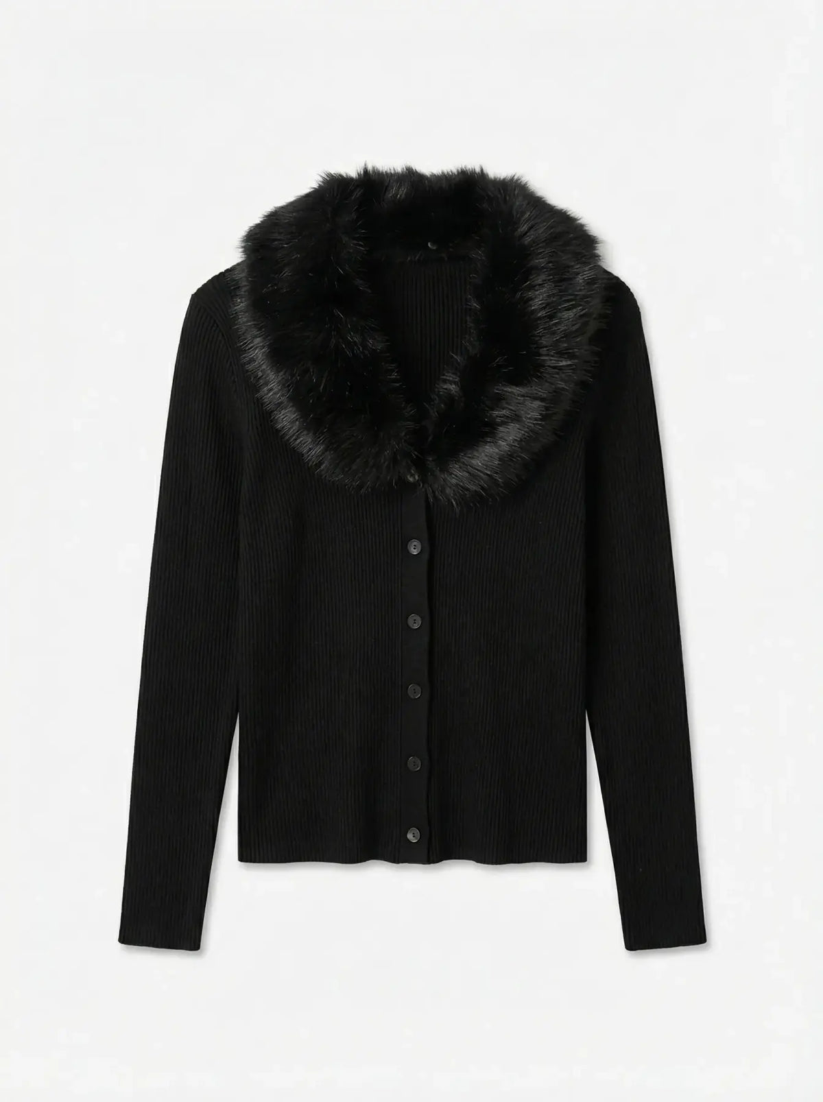 Phoenix V-Neck Faux Fur Cardigan - Black