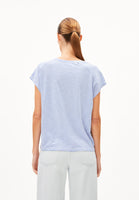 Oneliaa Lovely Stripes Organic Cotton T Shirt - Blue Bloom/Oatmilk