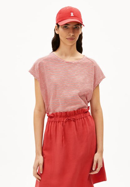 Oneliaa Lovely Stripes Organic Cotton T Shirt - Oatmilk/Coral Blush