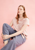Oneliaa Lovely Stripes Organic Cotton T Shirt - Oatmilk/Deep Rosalilly