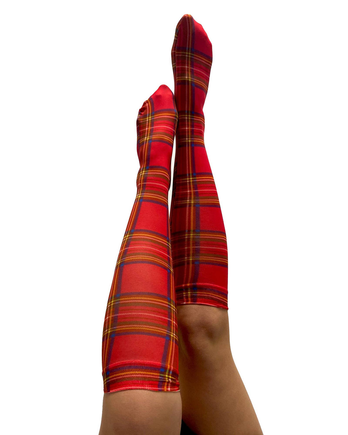 Red Tartan Printed Over the Knee Socks