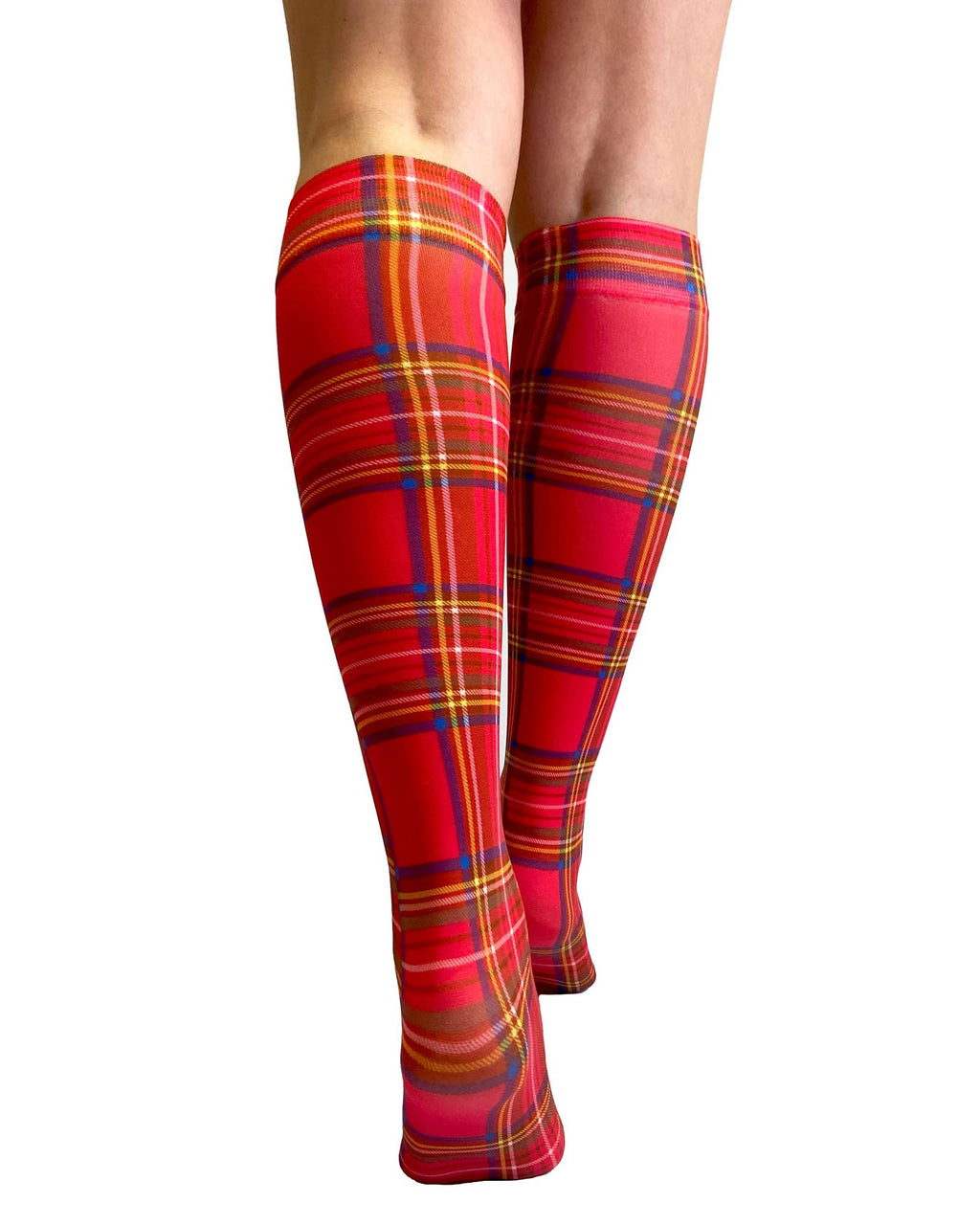 Red Tartan Printed Over the Knee Socks