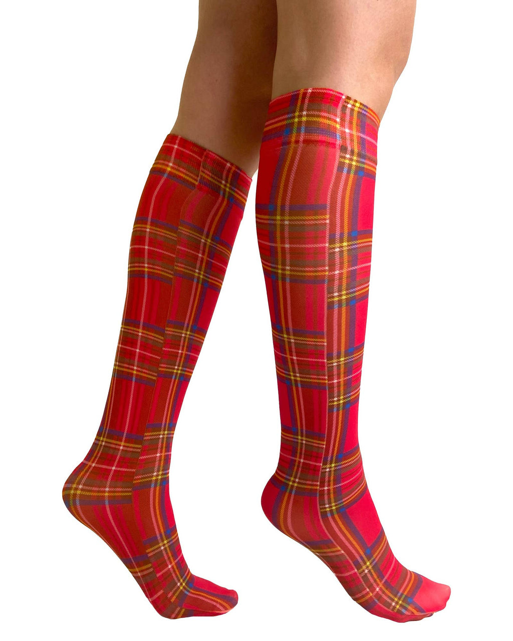 Red Tartan Printed Over the Knee Socks