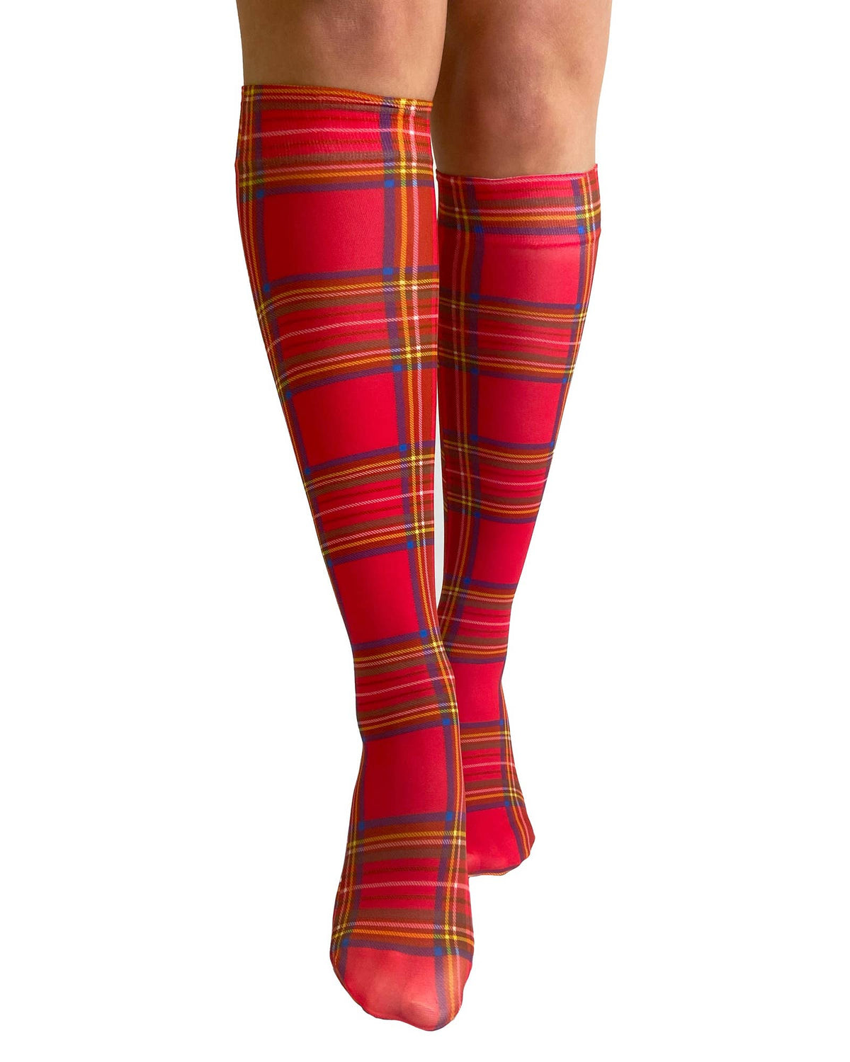 Red Tartan Printed Over the Knee Socks