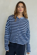 Striped Piper Cardigan - Dusty Blue