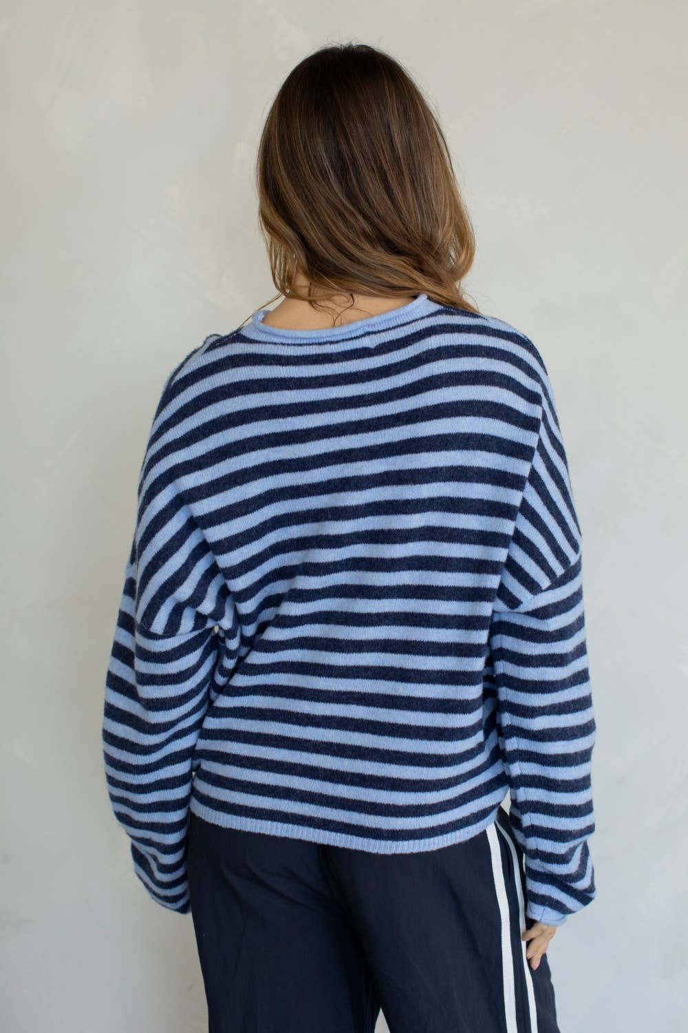 Striped Piper Cardigan - Dusty Blue