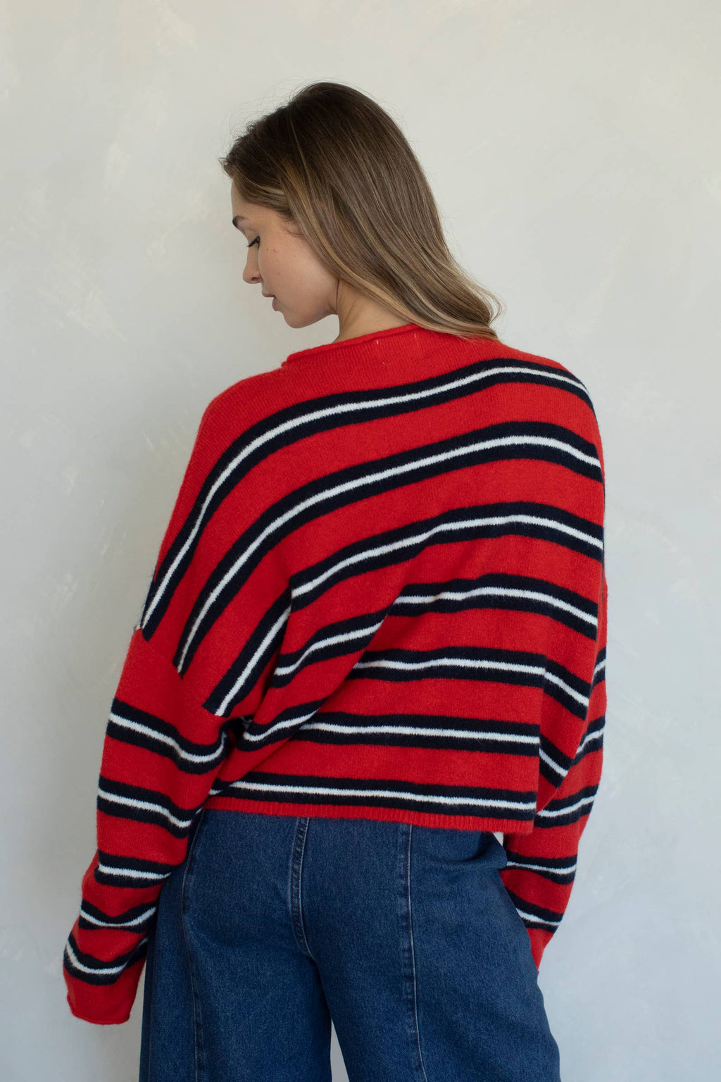Varsity Stripe Piper Cardigan - Tomato Red