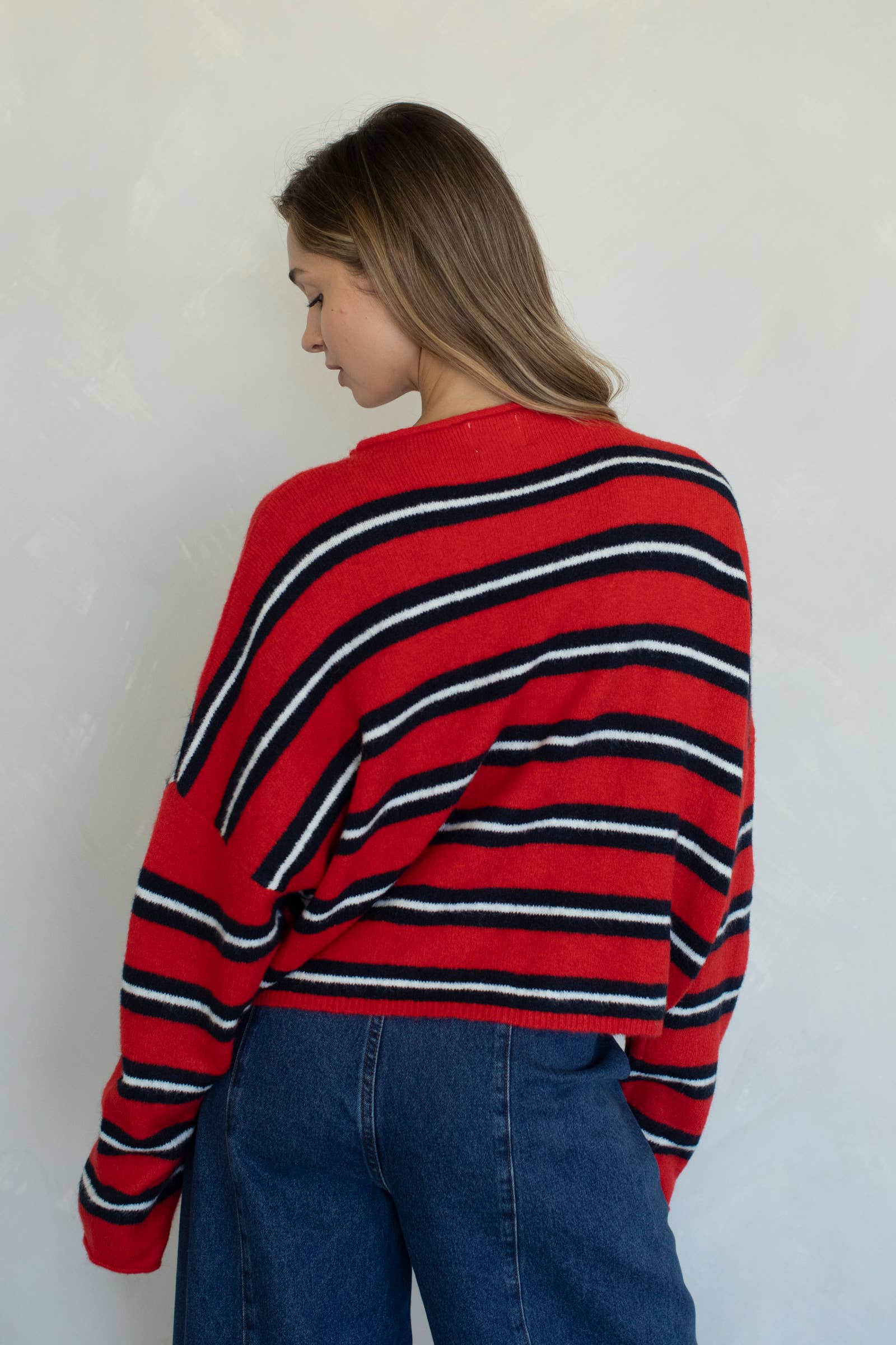 Varsity Stripe Piper Cardigan - Tomato Red