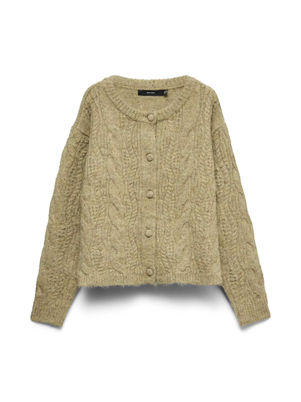 Ingrid O-Neck Cable Cardigan - Oil Green Melagne