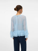 Camille Long Sleeve Frill Top - Skyway