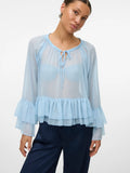Camille Long Sleeve Frill Top - Skyway