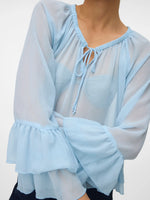 Camille Long Sleeve Frill Top - Skyway