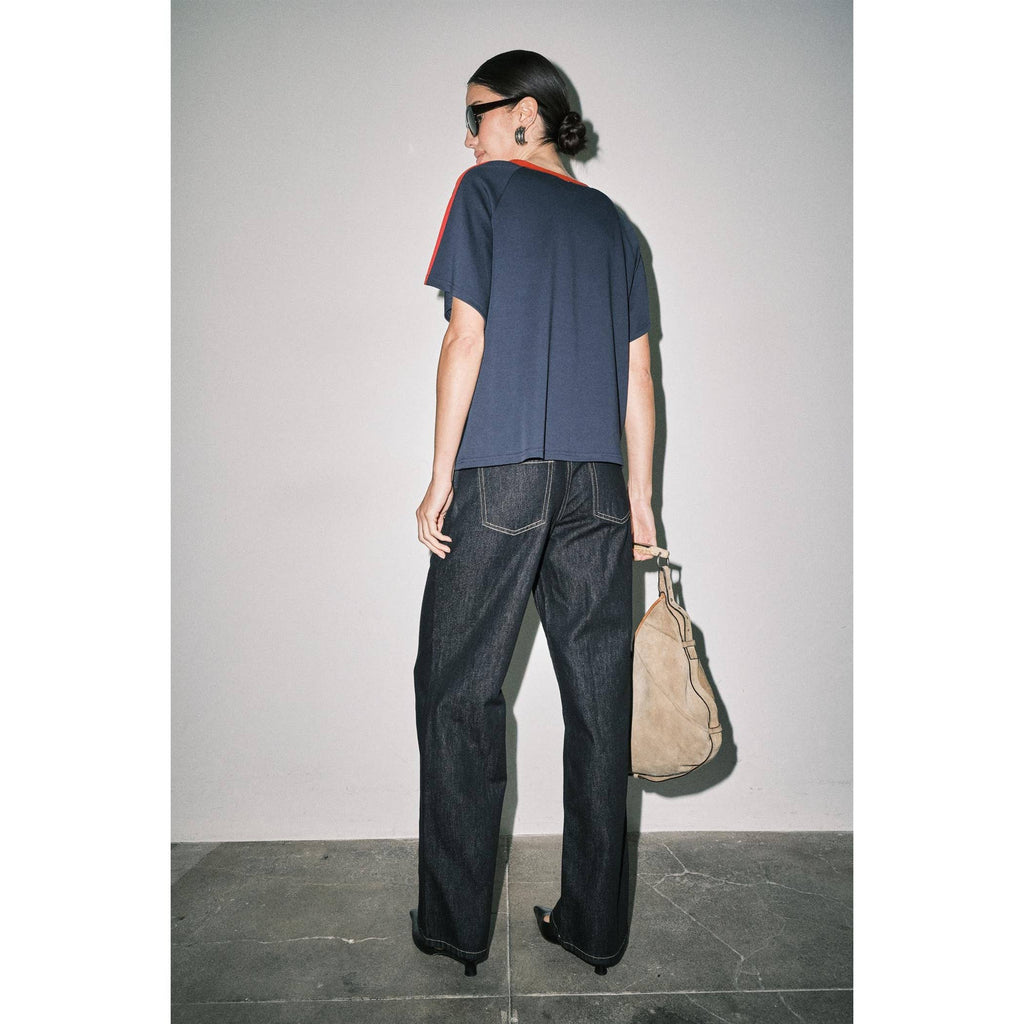 Ruth V-Neck Boxy Tee  - Navy