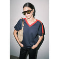 Ruth V-Neck Boxy Tee  - Navy