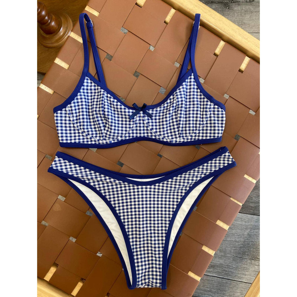 Seaside Picnic Bikini Set - Blue Checker