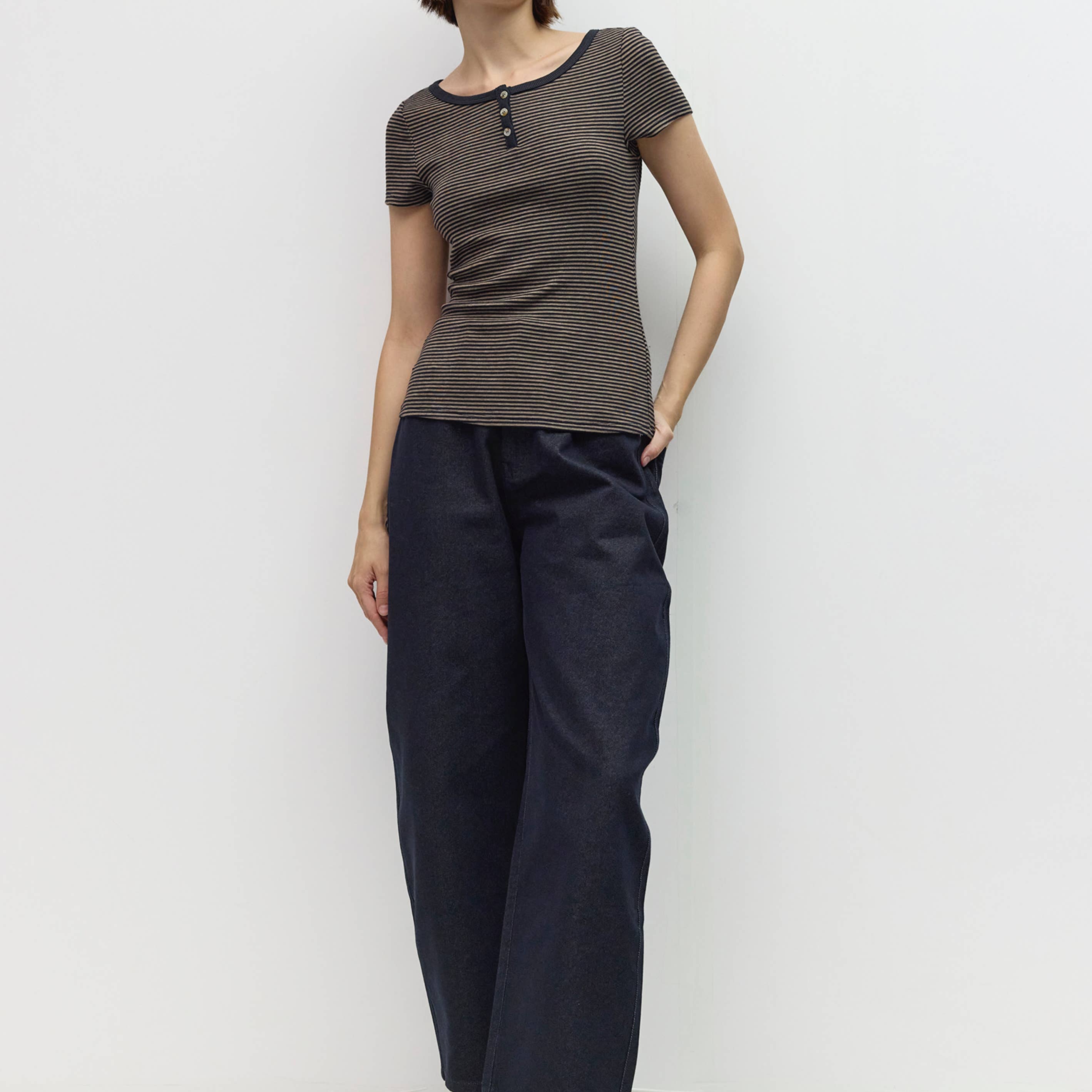 The Britney Top - Navy/Taupe