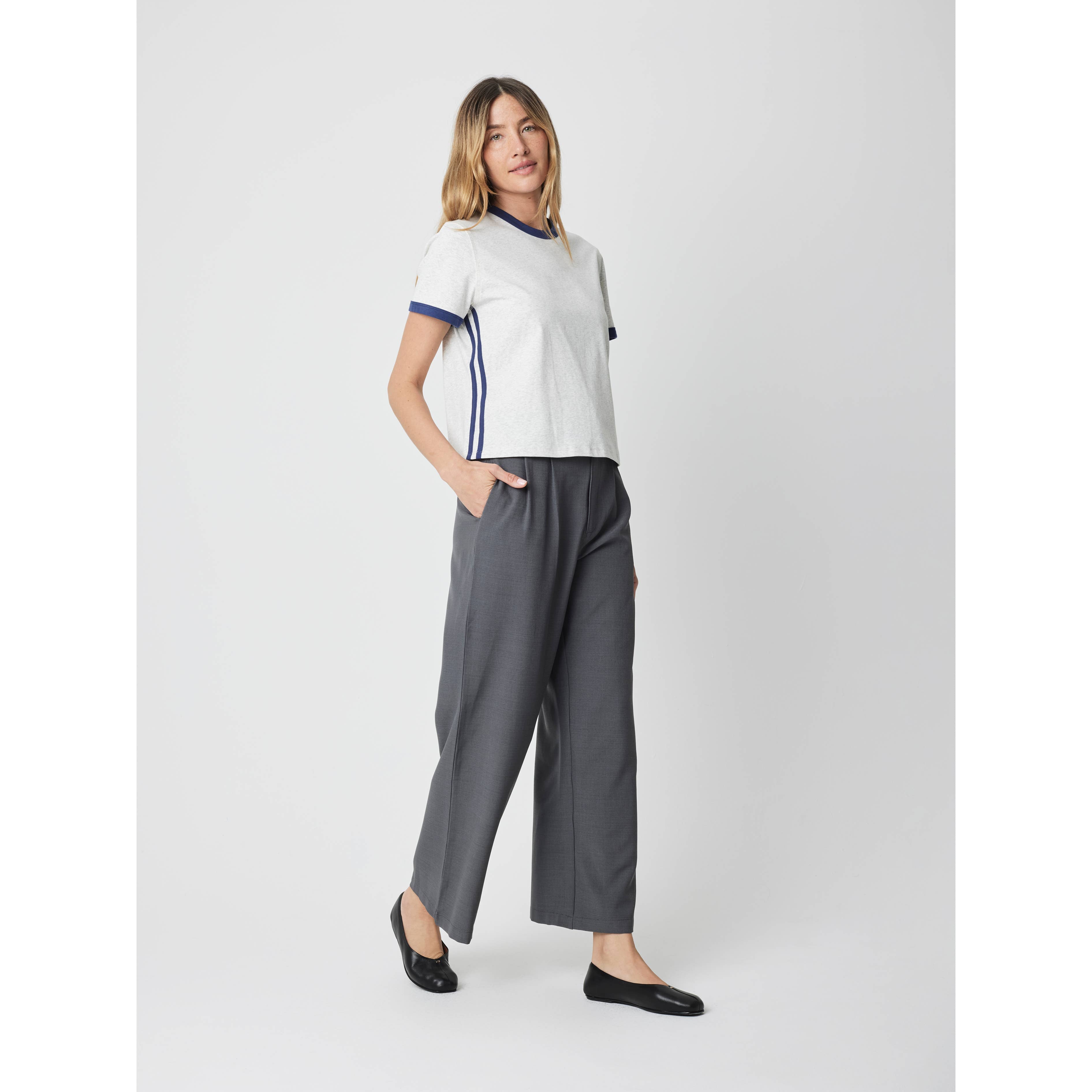 The Cait Top - Heather Grey/Navy