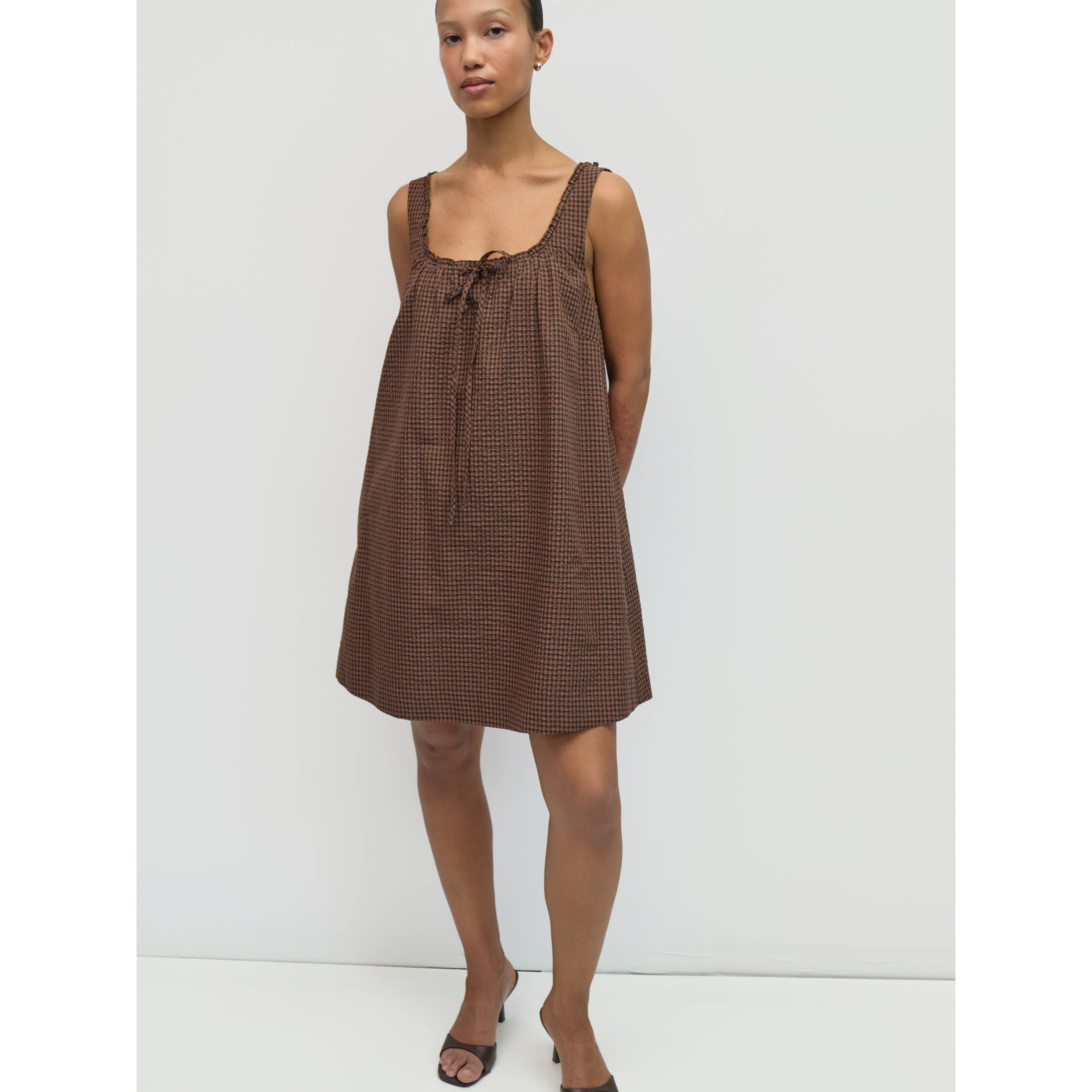 The Gabby Dress - Brown/Navy/Red