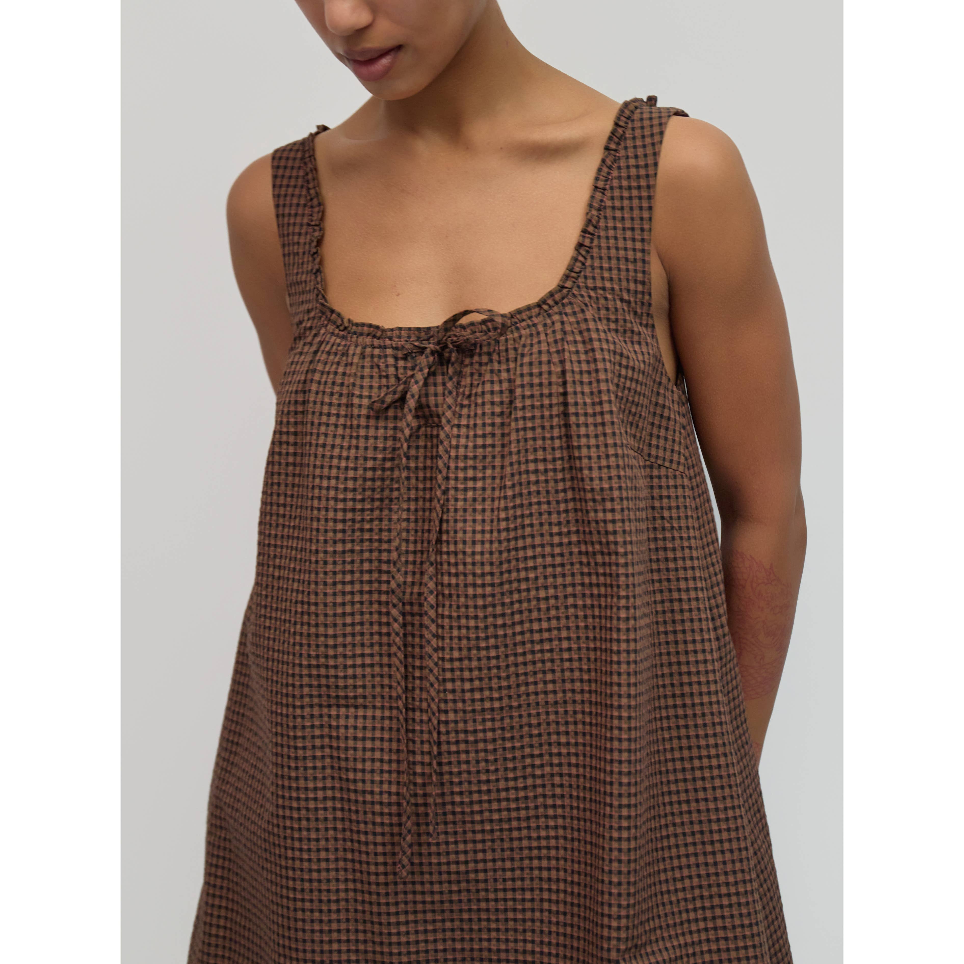 The Gabby Dress - Brown/Navy/Red
