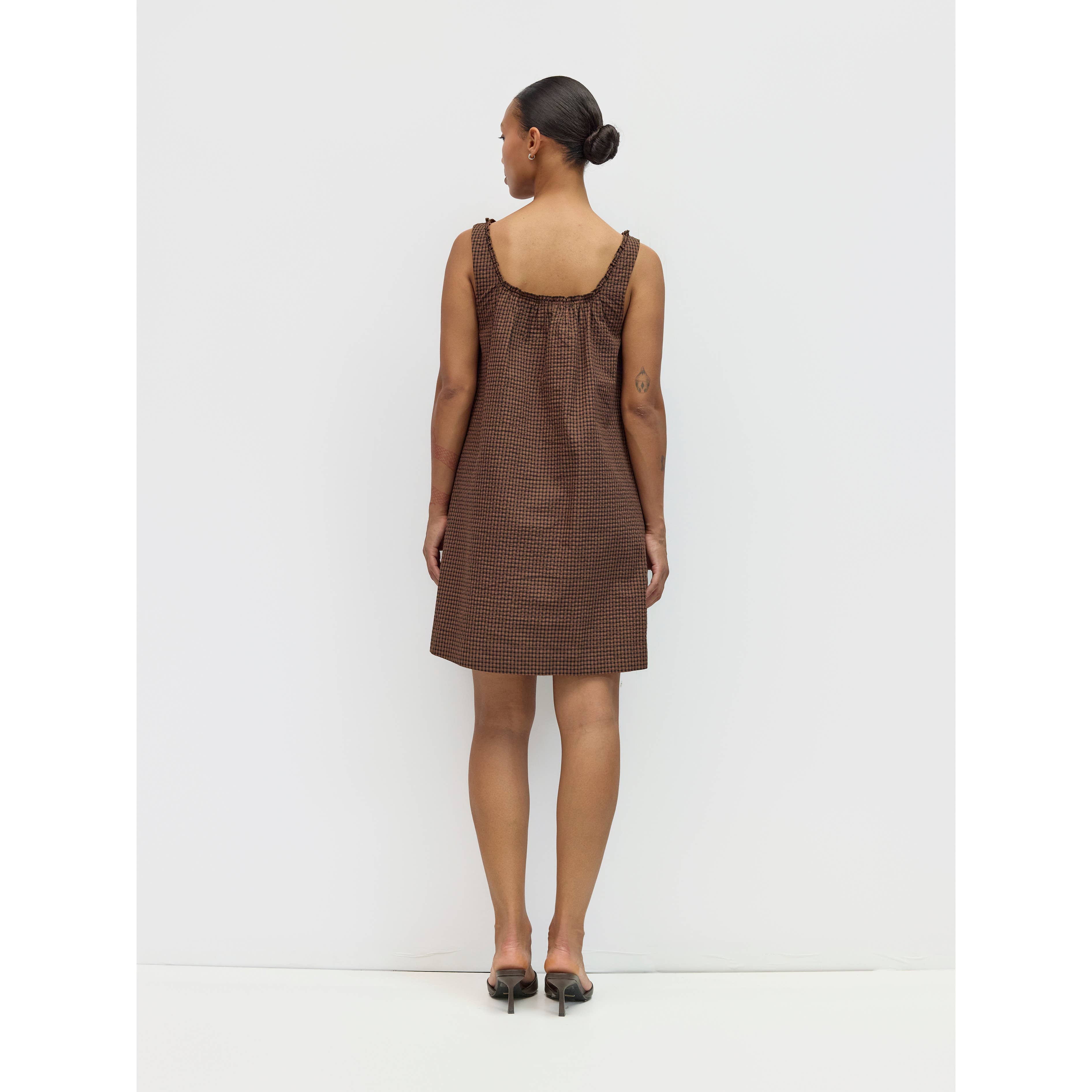 The Gabby Dress - Brown/Navy/Red