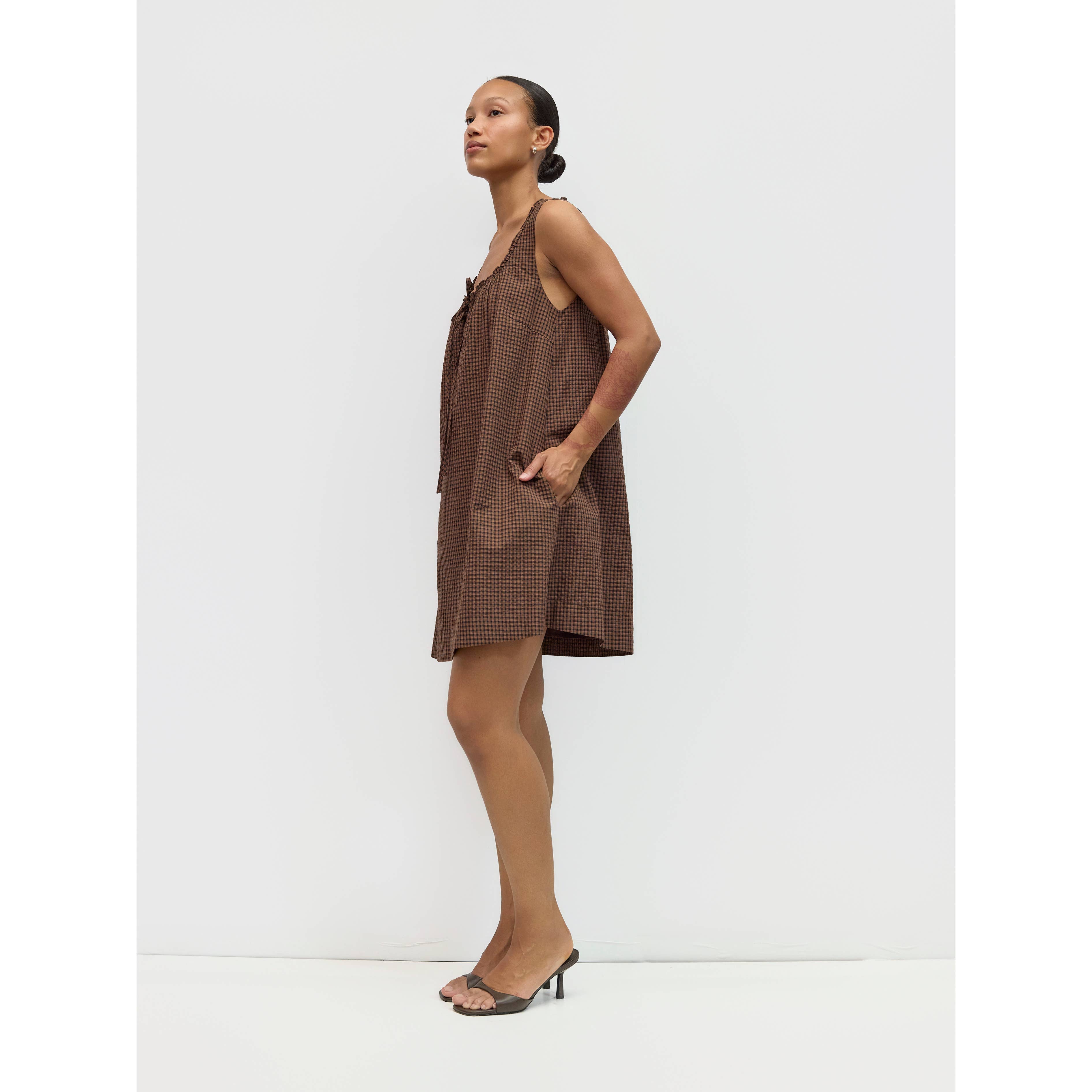 The Gabby Dress - Brown/Navy/Red