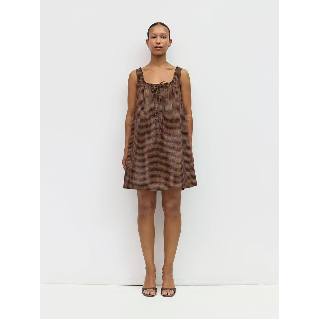 The Gabby Dress - Brown/Navy/Red