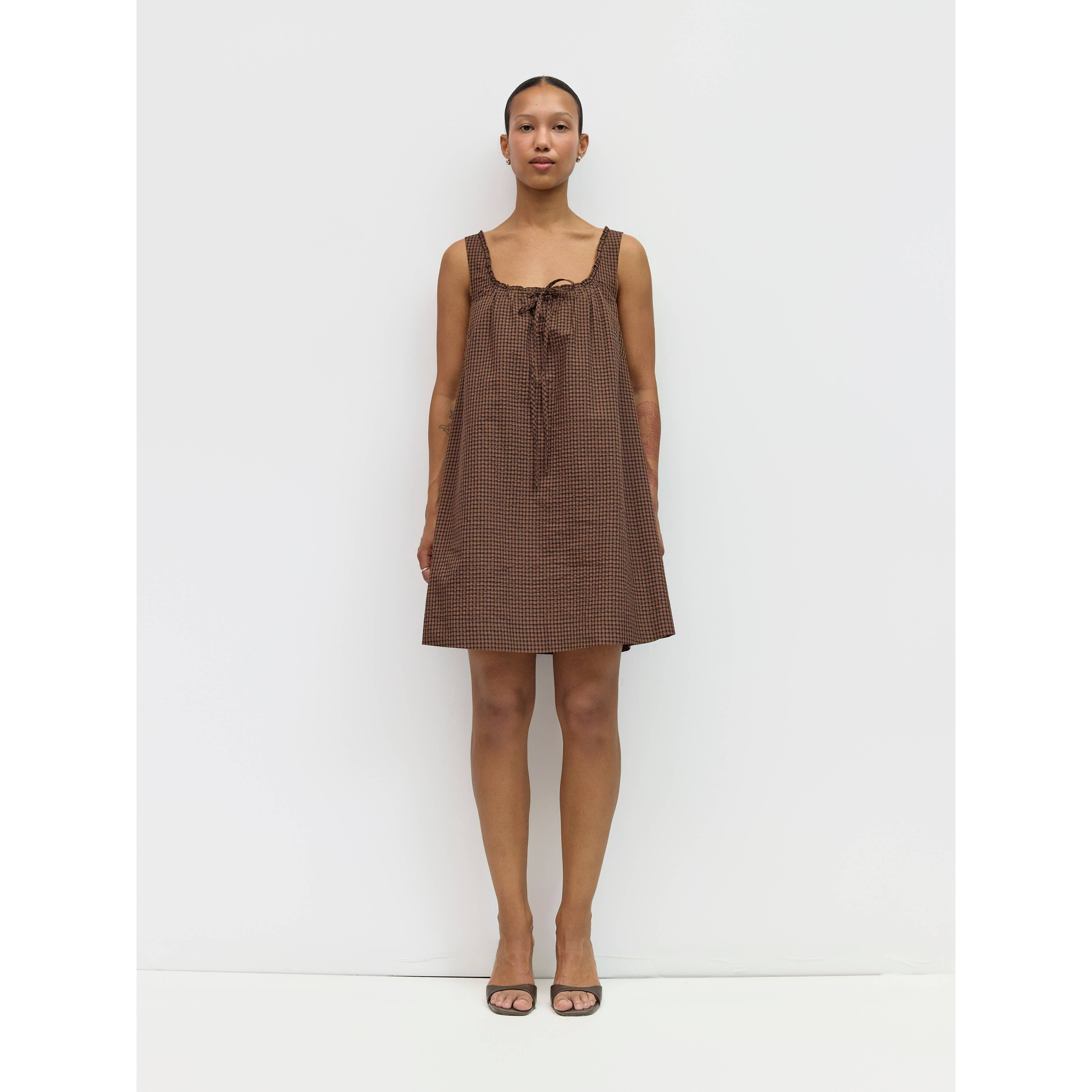 The Gabby Dress - Brown/Navy/Red