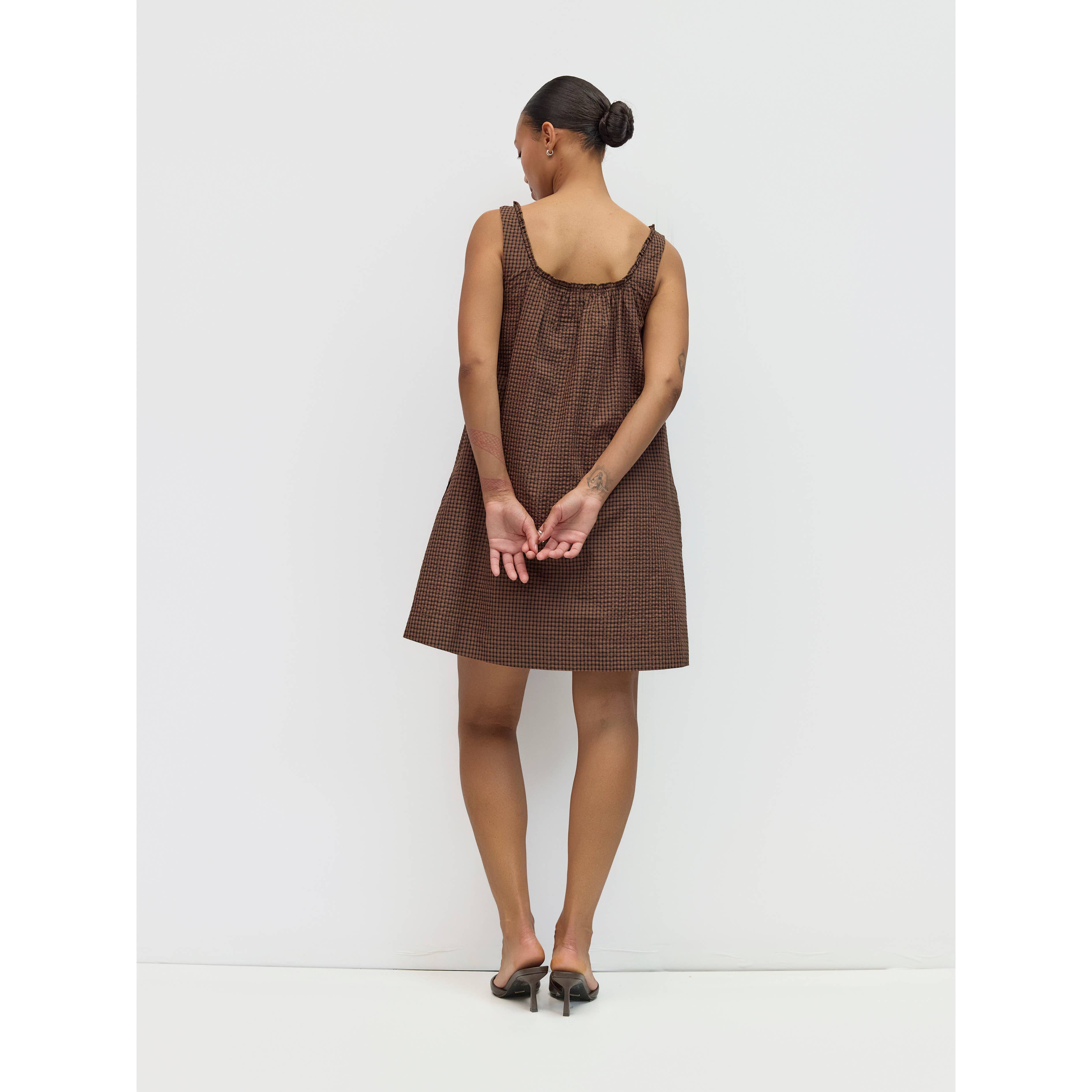 The Gabby Dress - Brown/Navy/Red