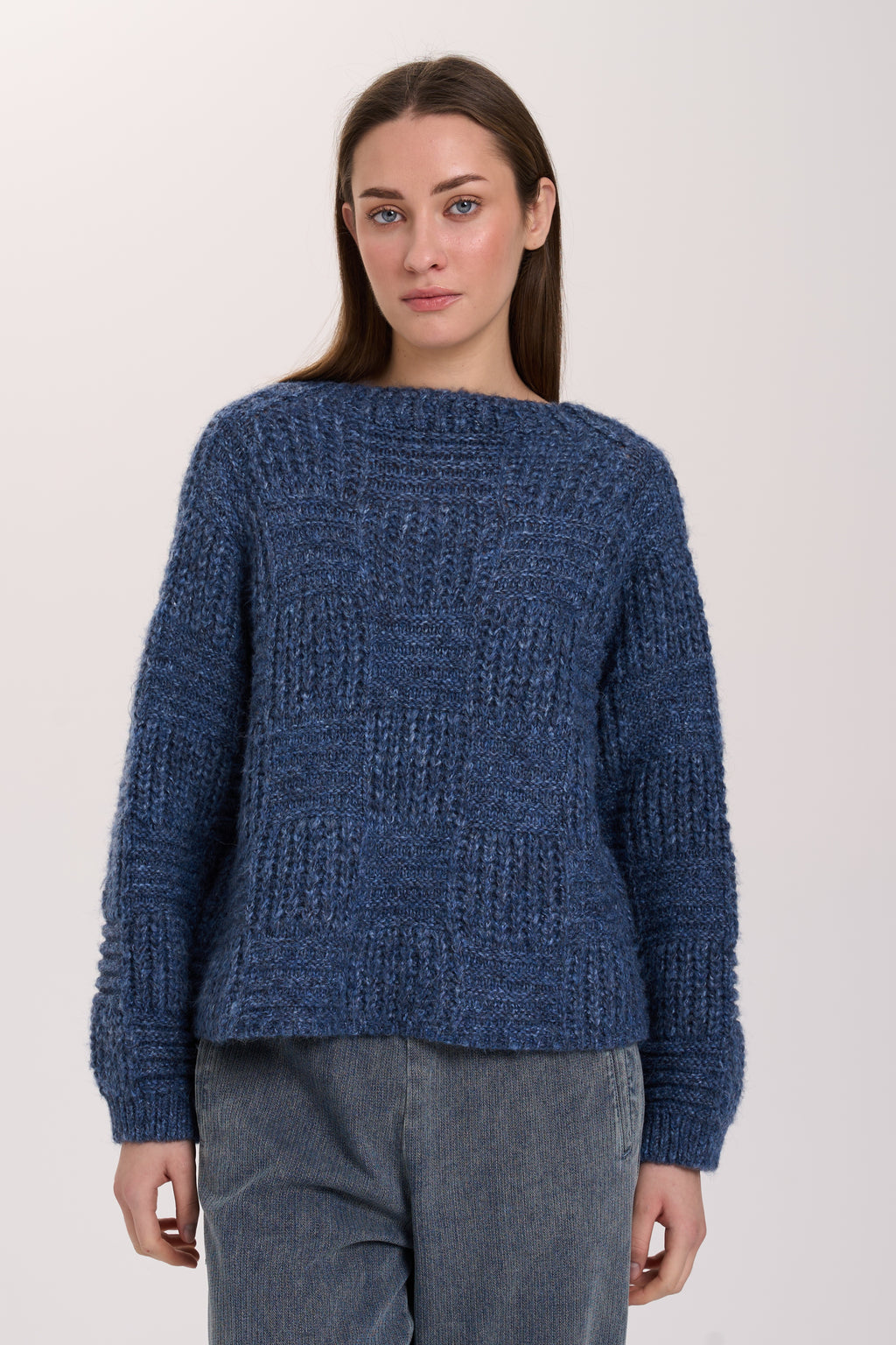 Boatneck Squares Jumper - Blue