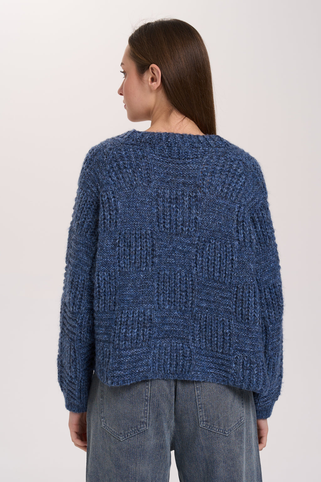 Boatneck Squares Jumper - Blue